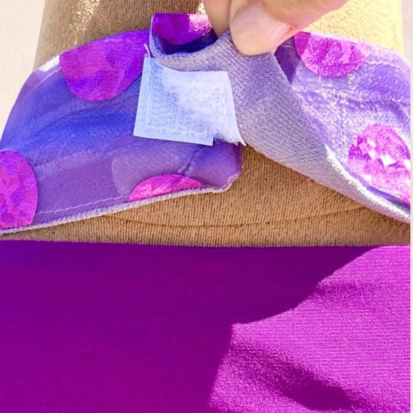 Handmade‎ Hostess Apron Purple Sequin Print Tie Back Faux Gold Bead Necklace OS - Picture 7 of 12